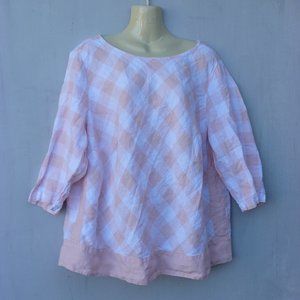 J JILL Love Linen Pink and White Plaid Top